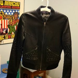 Ed Hardy Leather bomber jacket Black Large